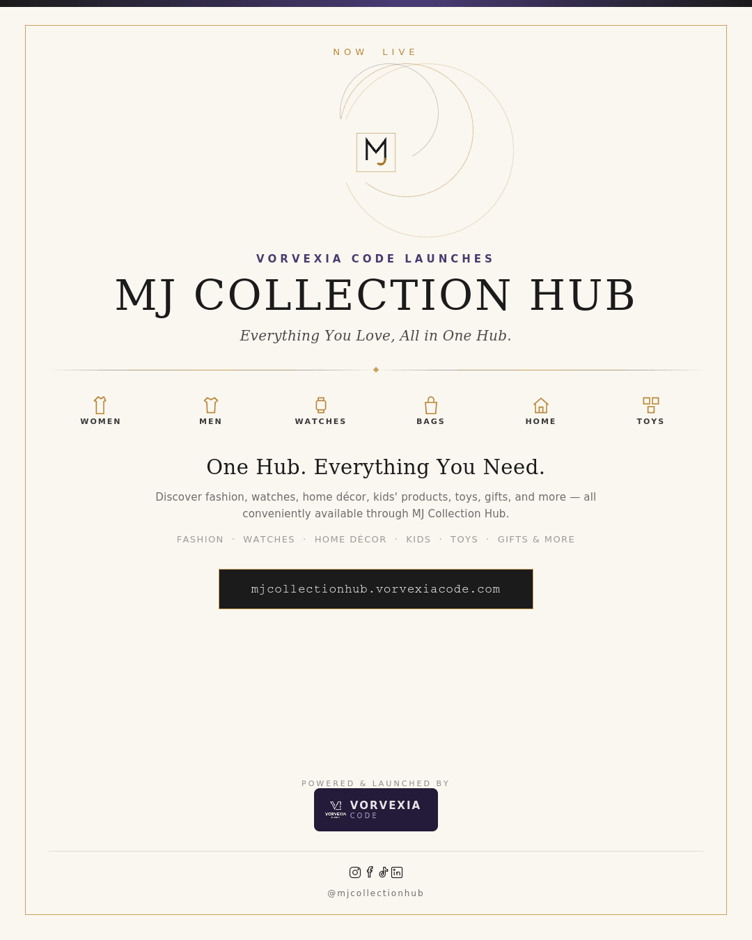 MJ Collection Hub x VorvexiaCode Launch Poster